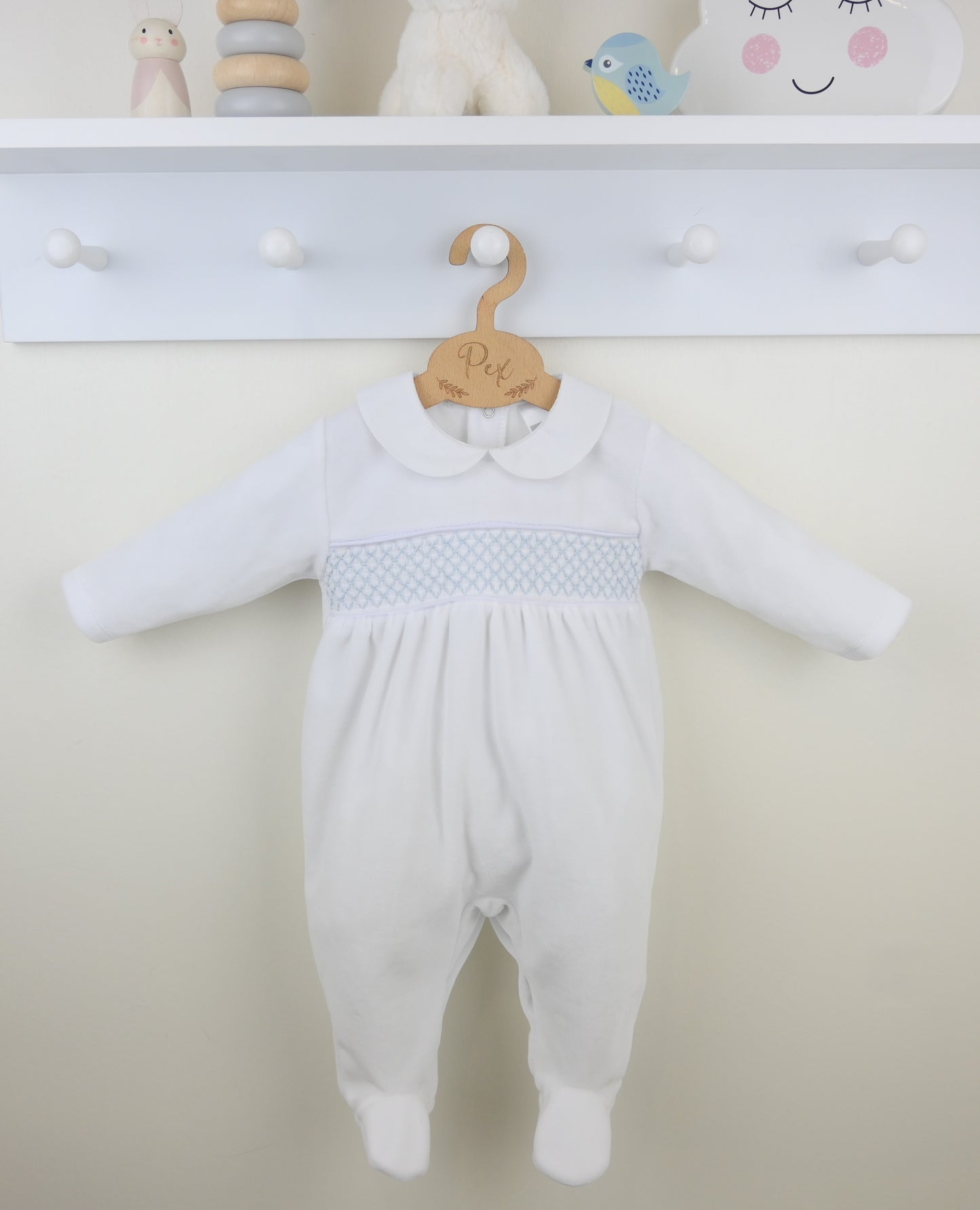 Pex Winter Velour Albert Sleepsuit White