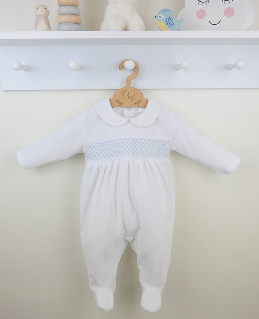 Pex Winter Velour Albert Sleepsuit White