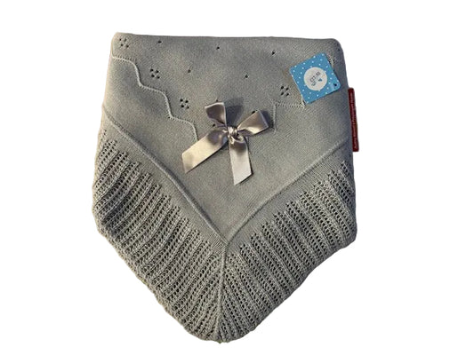 Sardon Spanish Knitted Summer Shawl Grey With Bow 23AM-701