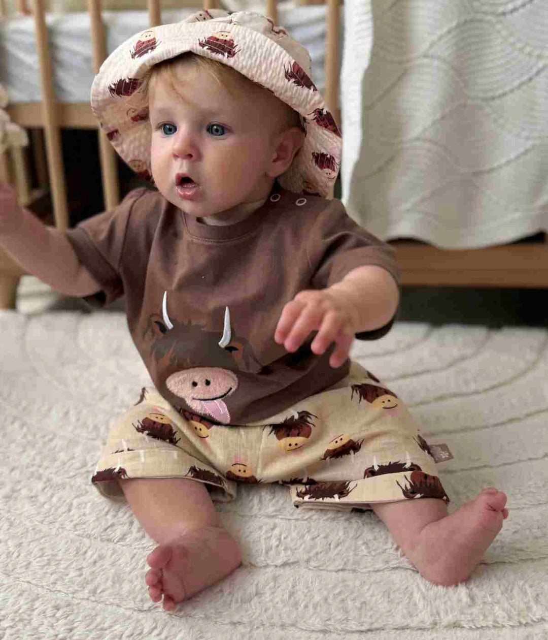 Blade & Rose Neutral Hamish Highland Cow Muslin Shorts
