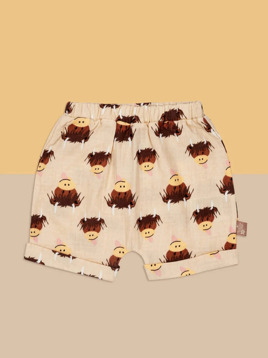Blade & Rose Neutral Hamish Highland Cow Muslin Shorts
