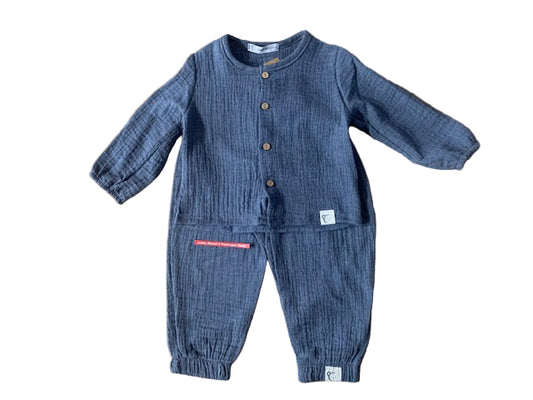 Calamaro Baby Muslin Top And Trouser Set Blue 15027