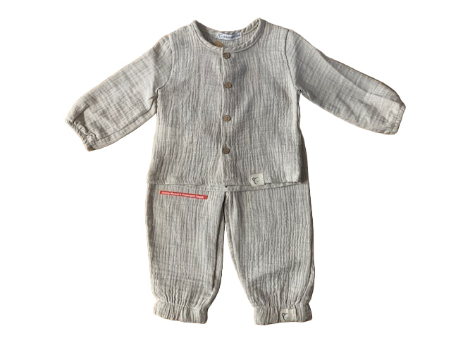 Calamaro Baby Muslin Top And Trouser Set Stone 15027