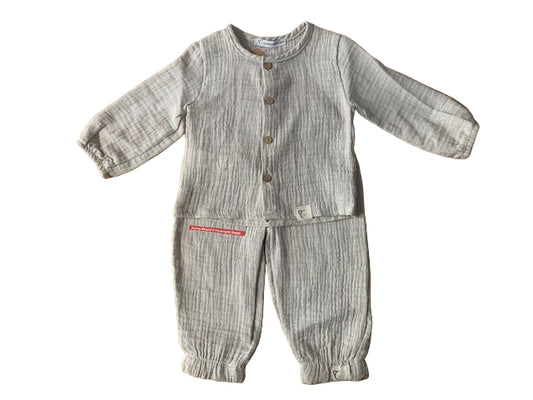 Calamaro Baby Muslin Top And Trouser Set Stone 15027