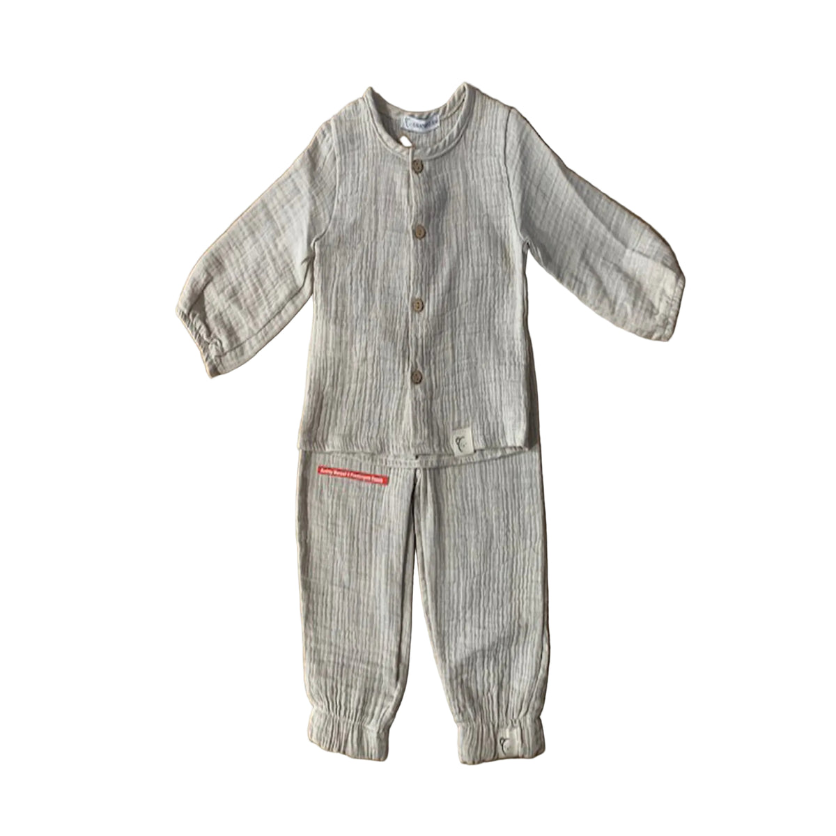 Calamaro Baby Muslin Top And Trouser Set Stone 15027