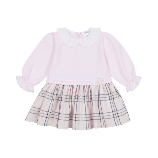 Deolinda Winter Checked Dress Girly Pink And Navy DB124406