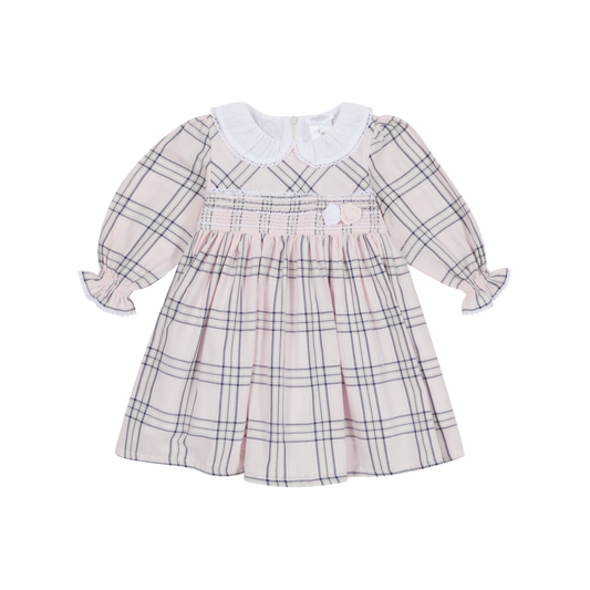 Deolinda Winter All Over Checked Dress Girly Pink And Navy DB124407