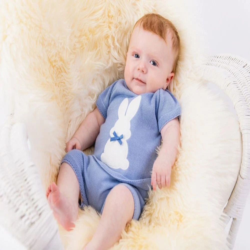 Dandelion Knitted Bunny Top & Shorts Dusky Blue A3594