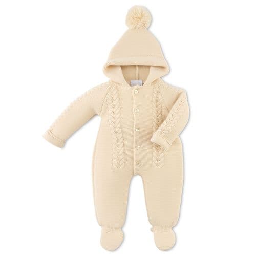 Dandelion Knitted Hooded Pram Suit Taupe A4290