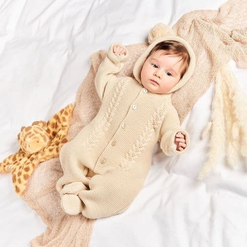 Dandelion Knitted Hooded Pram Suit Taupe A4290
