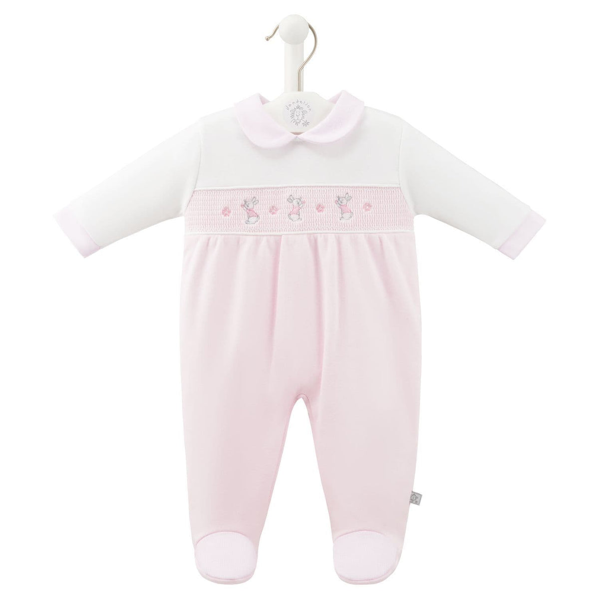 Dandelion Rabbit & Flower Smocked Sleepsuit Pink AV6128