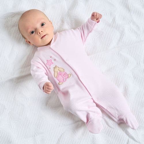 Dandelion Rabbit & Star Ribbed Sleepsuit Pink AV20355