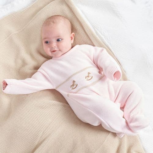Dandelion Rocking Horse Knitted Onesie Pastel Pink A4977