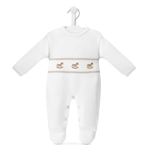 Dandelion Rocking Horse Knitted Onesie White A4977