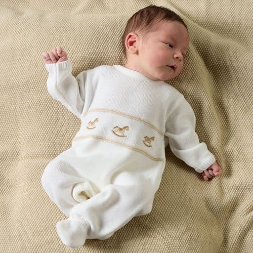Dandelion Rocking Horse Knitted Onesie White A4977