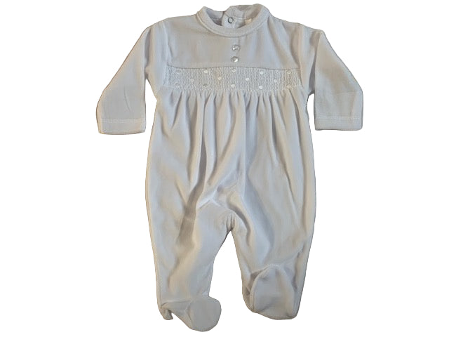 Pex Smocked Velour Sleepsuit White