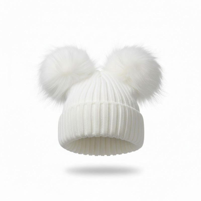 My Little Chick Double Pom Pom Hat White