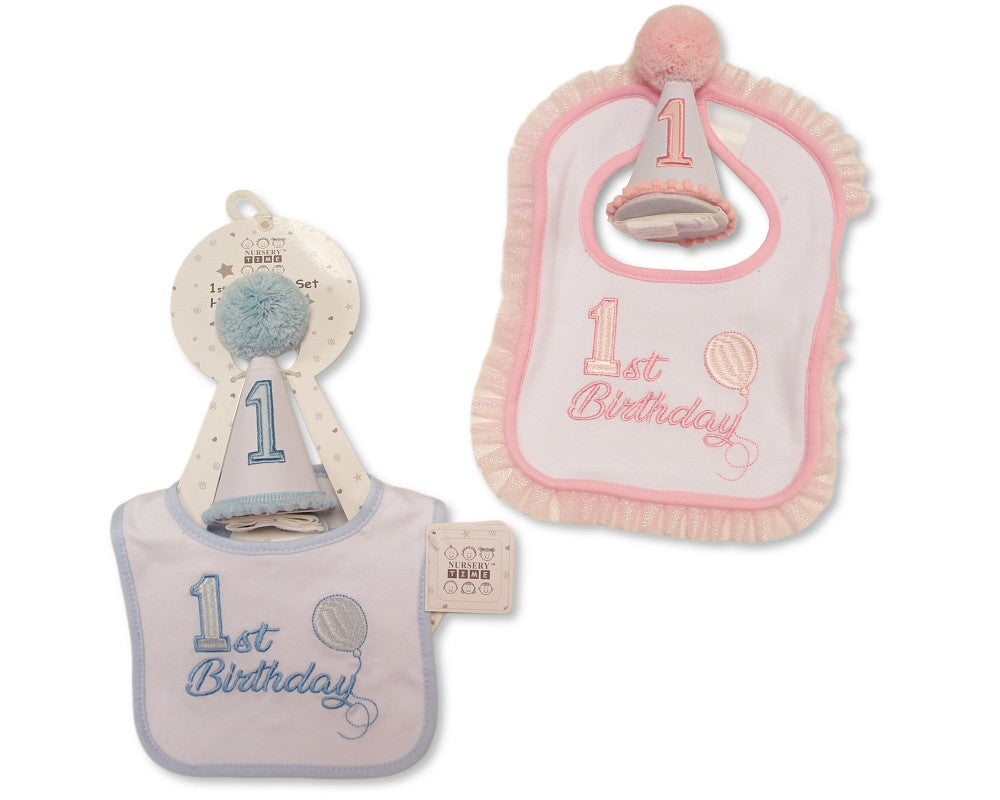 Nursery Time 1st Birthday Hat And Bib Set