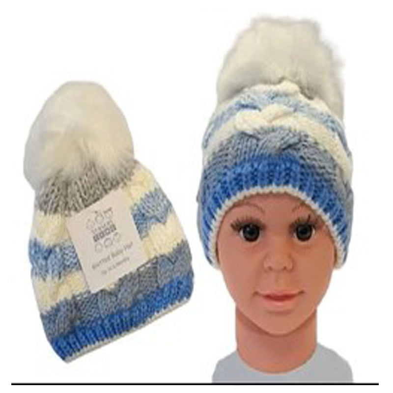 Nursery Time Lined Pom Hat Blue