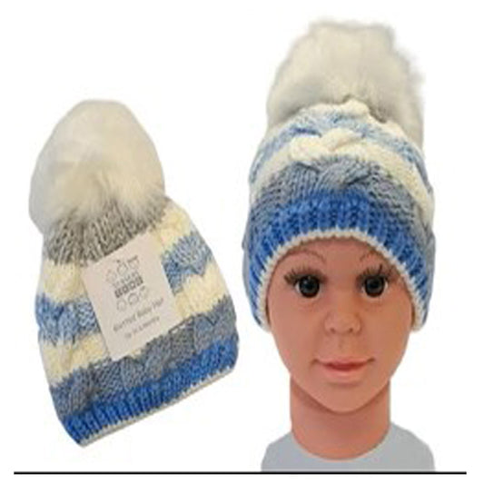 Nursery Time Lined Pom Hat Blue