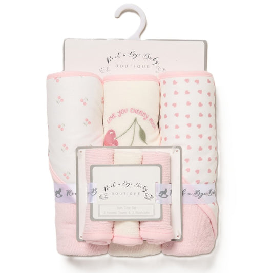 Rock A Bye Baby Boutique Girls Cherry And Hearts Six Piece Towel Set H12867