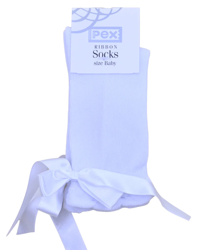 Pex White Bow Knee High Socks