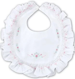 Sarah Louise Bib White With Pink Embroidery 003307