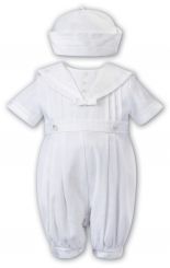 Sarah Louise Boys Linen Sailor Romper With Hat White 012878