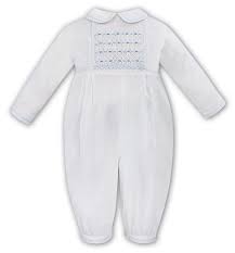 Sarah Louise Boys Winter Romper White With Smocking 012014