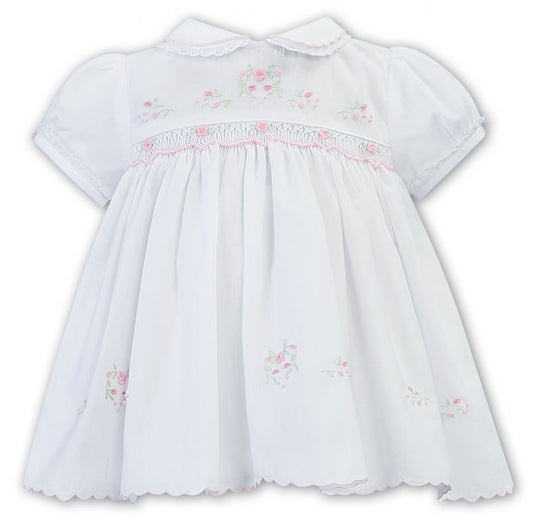 Sarah Louise Summer Dress White With Pink Floral Embroidery 012890