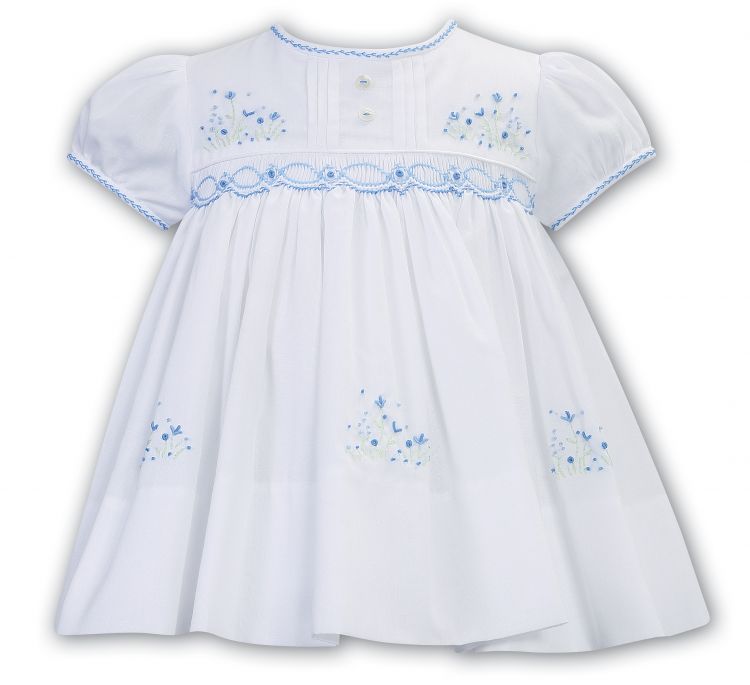 Sarah Louise Summer White Dress Blue Floral Embroidery 013185