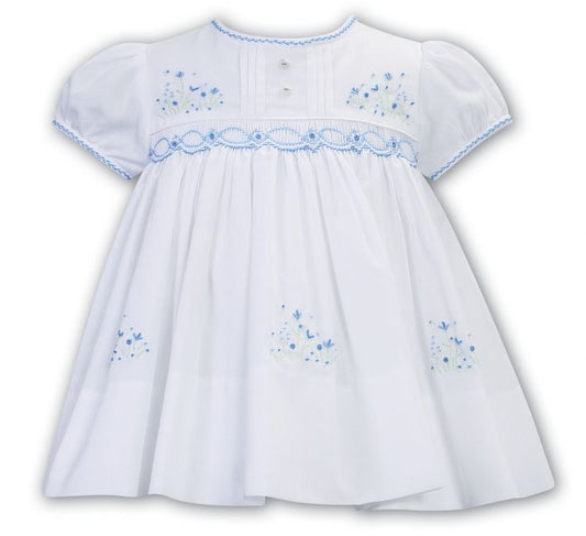Sarah Louise Summer White Dress Blue Floral Embroidery 013185