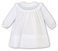 Sarah Louise Winter Dress Ivory With Pale Blue Smocking 012752