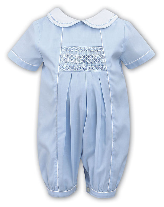 Sarah Louise Heritage Collection Boys Summer Romper Pale Blue With Smocking C3000