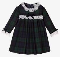 Sarah Louise Winter A-line Dress Navy And Green Tartan 012857