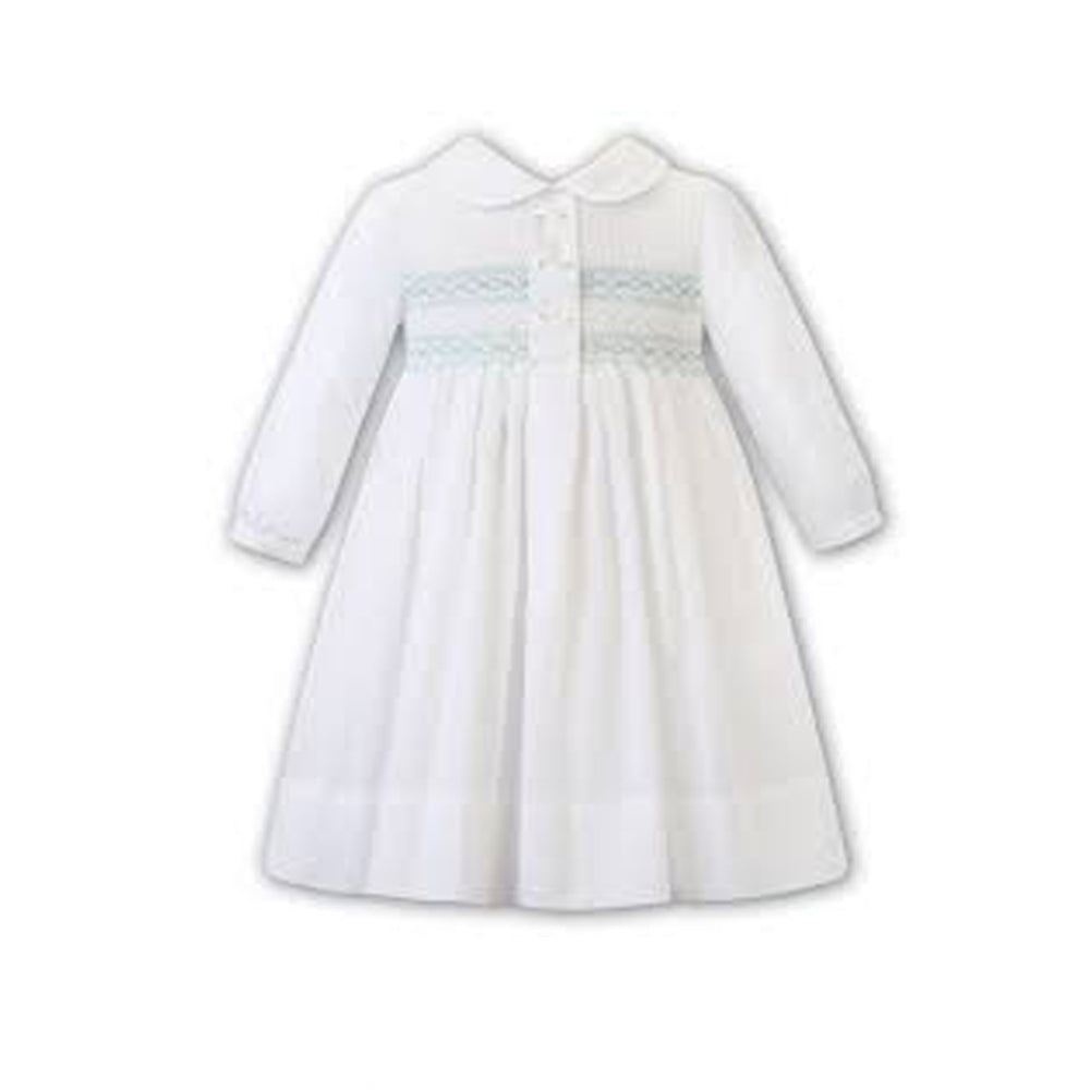 Sarah Louise Winter Ivory And Mint Full Smocked Dress 012482