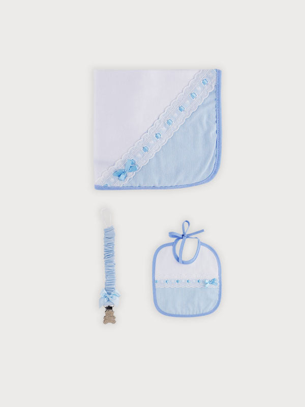 Sardon Cotton Blanket Bib And Dummy Set Blue 25BF-730