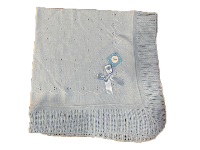 Sardon Spanish Knitted Blanket With Bow Pale Blue 024AM-850