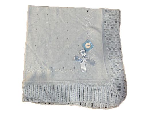 Sardon Spanish Knitted Blanket With Bow Pale Blue 024AM-850