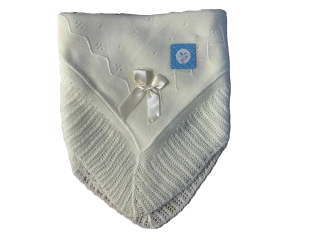 Sardon Spanish Knitted Summer Shawl Ivory With Bow 26AM-701