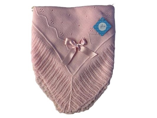 Sardon Spanish Knitted Summer Shawl Pink With Bow 23AM-701