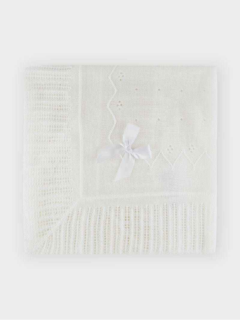 Sardon Spanish Knitted Summer Shawl White With Bow 23AM-701