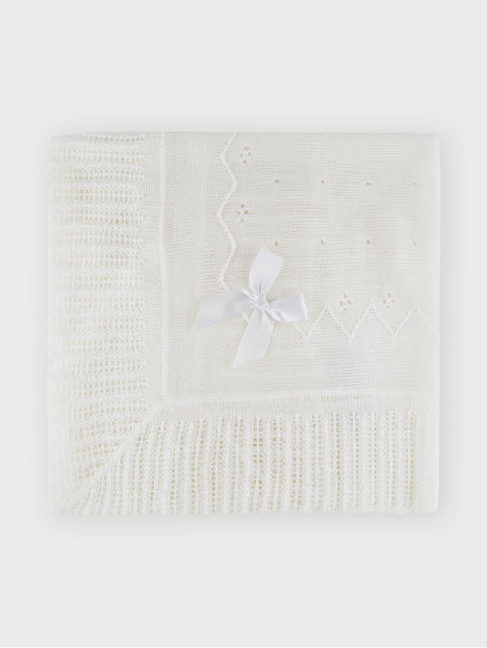 Sardon Spanish Knitted Summer Shawl White With Bow 23AM-701