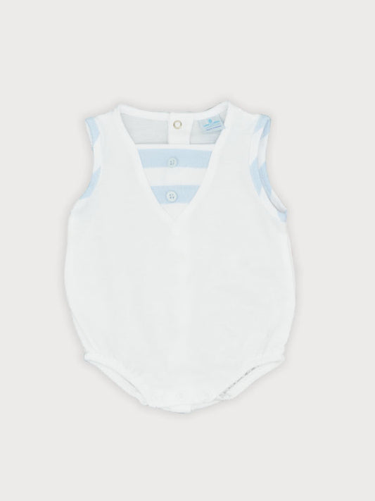 Sardon Spanish Summer Boys Romper White With Pale Blue Stripe 25CB-527