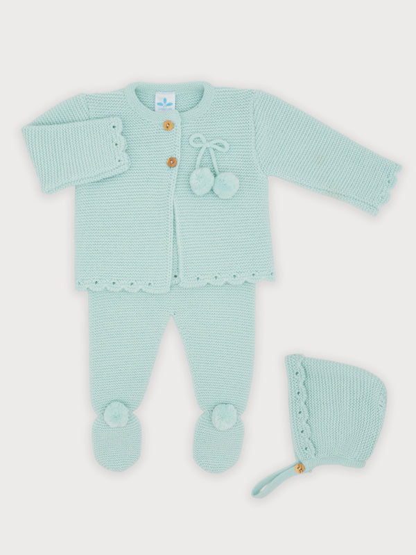 Sardon Spanish Winter Girls Knitted Set With Bonnet Green 025VE-341