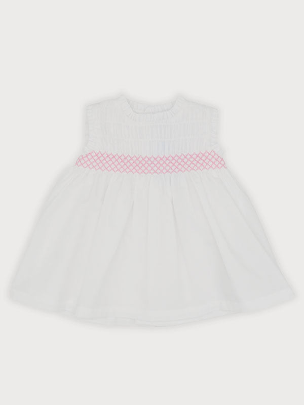 Sardon Summer Girls Smocked Dress White 25LA-421