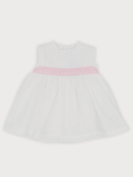 Sardon Summer Girls Smocked Dress White 25LA-421