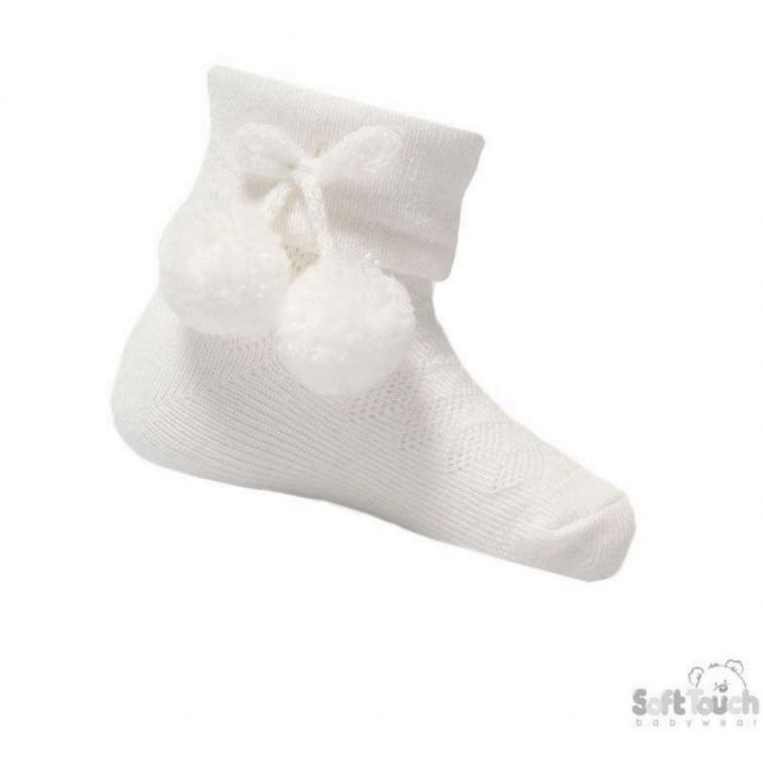 Soft Touch Ankle Pom-Pom Socks White S10-W