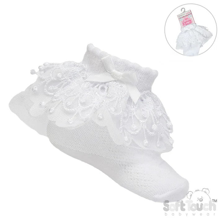 Soft Touch Bell Lace Ankle Socks With Bow S344-W