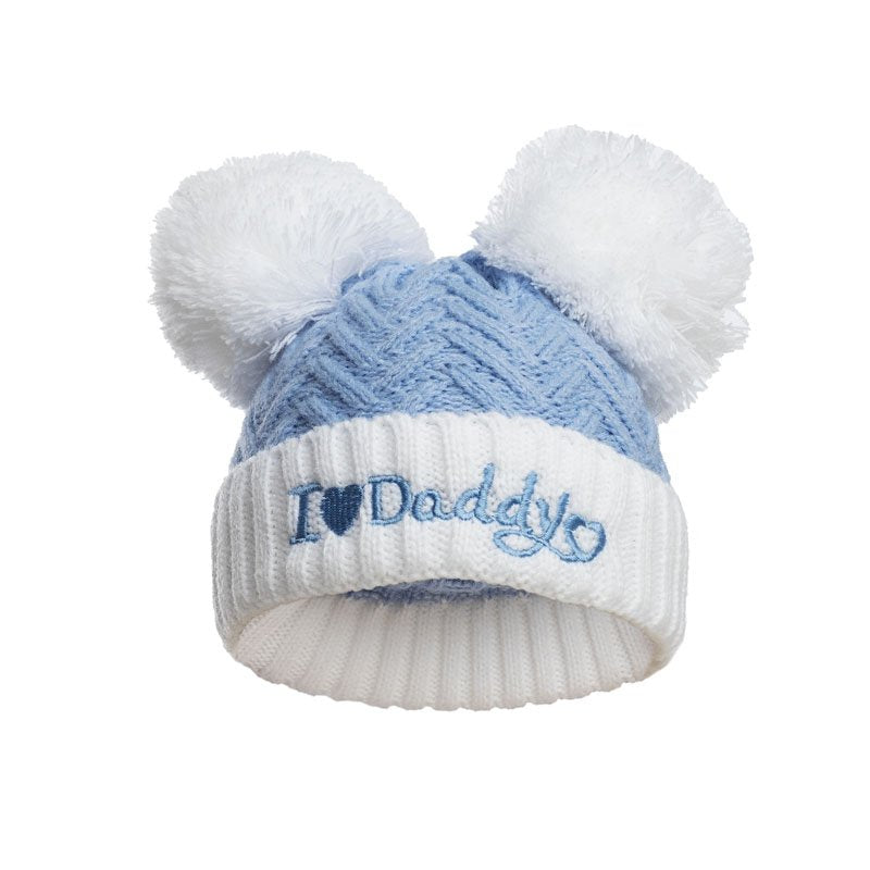 Soft Touch Blue I Love Daddy Chevron Pom Pom Hat